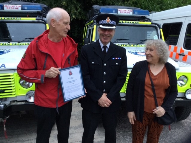 Peter and his wife Jean with top police officer Neil Evans