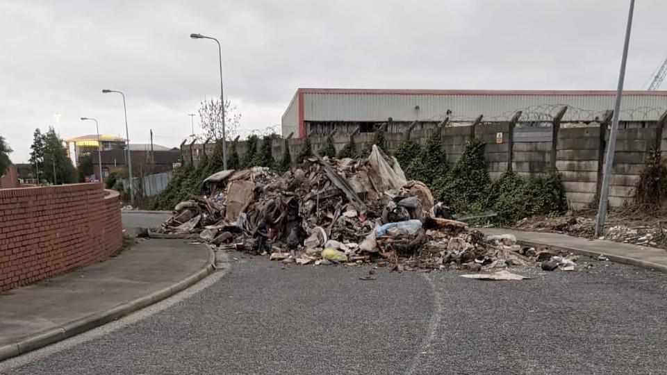 The big pile of rubbish was dumped on Cowling Road.