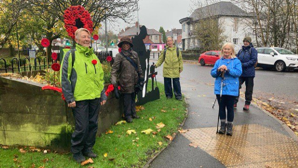 At the Silent Soldier at Grotton with (left to right) Pauline Lewis, Yvonne Wilkinson, Susan Fleming, Jane Hind and Rachel Gittens