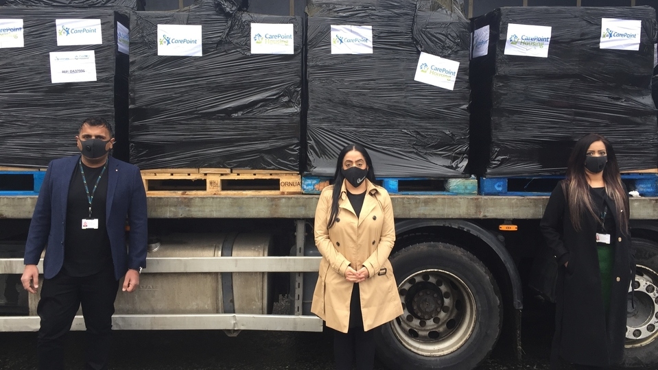 CarePoint donated 10 pallets containing alcohol content hand sanitisers, anti-bacterial alcohol wipes and reusable machine washable face masks
