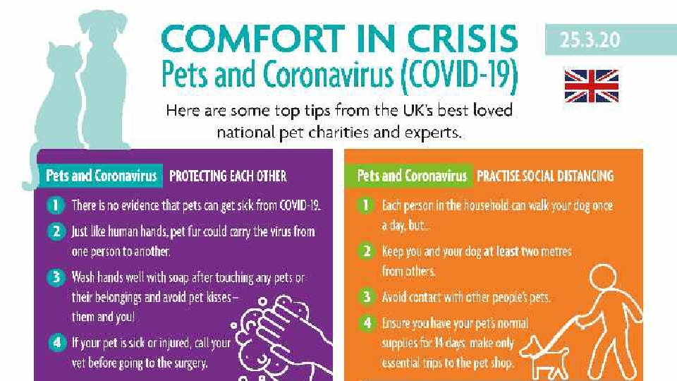 The group has produced a series of colourful graphics giving tips and advice on how to look after your pets while you protect yourself