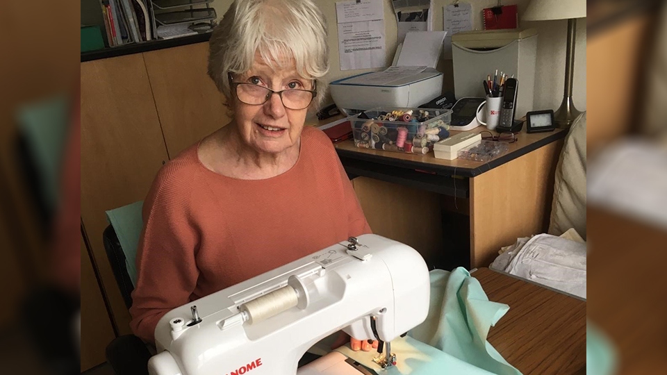 Judith Devy busy sewing Judith Devy busy sewing