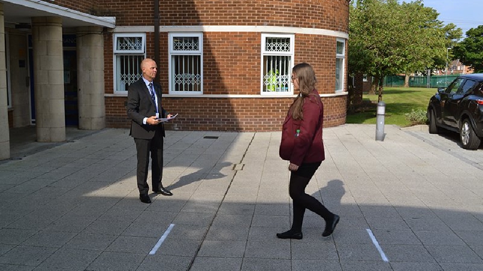 Hathershaw College Principal Mark Giles welcomed Year 10 pupils back this morning Hathershaw College Principal Mark Giles welcomed Year 10 pupils back this morning