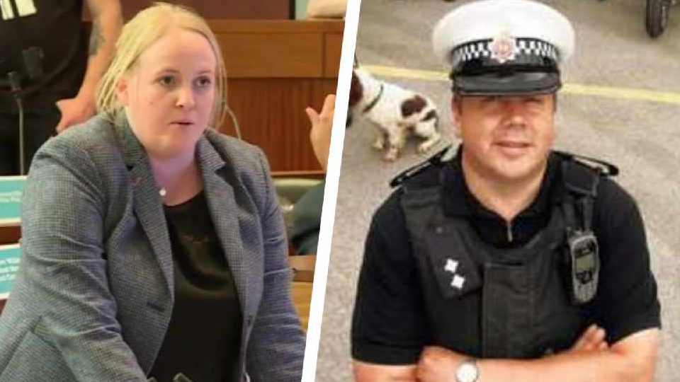 Councillor Amanda Chadderton (left) and Councillor Chris Gloster when he worked as a police officer