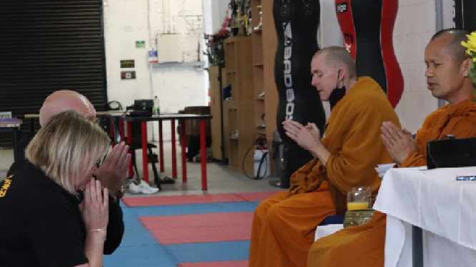 Two monks from the Wat Sriratanaram Monastery in Bolton came to Siam Camp in Oldham to conduct a blessing Two monks from the Wat Sriratanaram Monastery in Bolton came to Siam Camp in Oldham to conduct a blessing