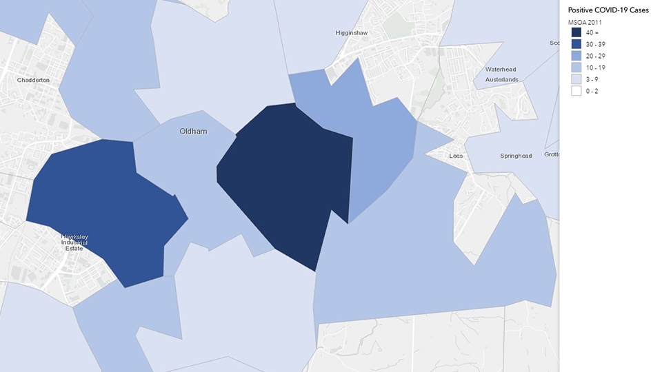 Where Covid-19 cases are occurring in Oldham. Photo: PHE