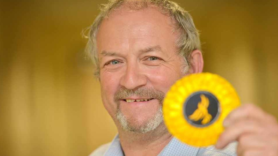 Former Liberal Democrat councillor Rod Blyth, who was convicted for making indecent photographs of children. He is pictured after he won his Shaw ward seat in 2014