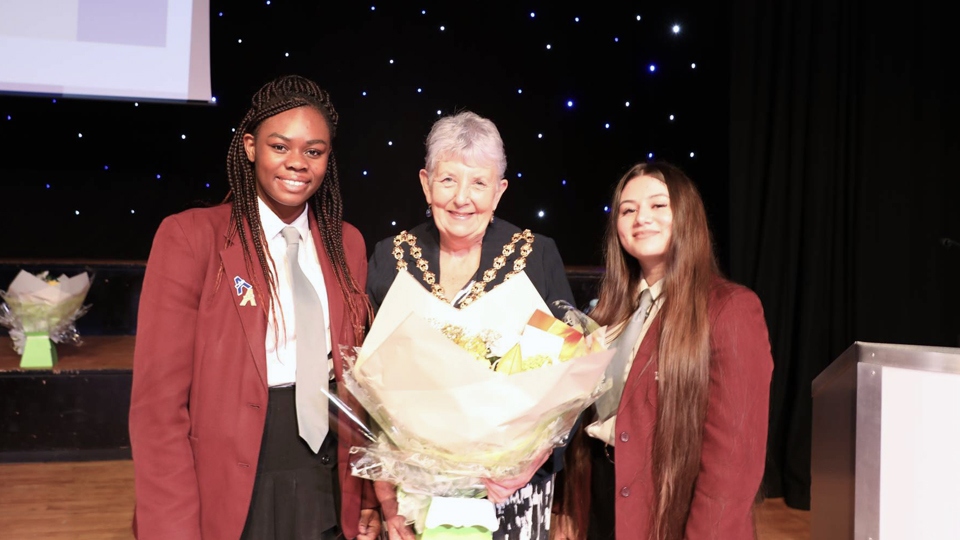 Cllr Jenny Harrison with Gloria Osarenmwindamwen Igbineweka and Lorena Colompar