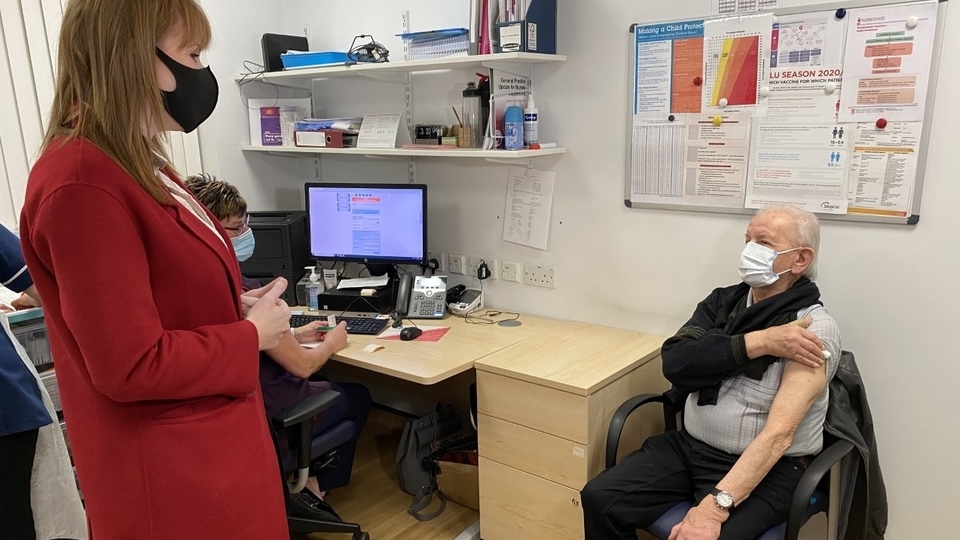 MP Angela Rayner is pictured (left) at Royton Health Centre MP Angela Rayner is pictured (left) at Royton Health Centre