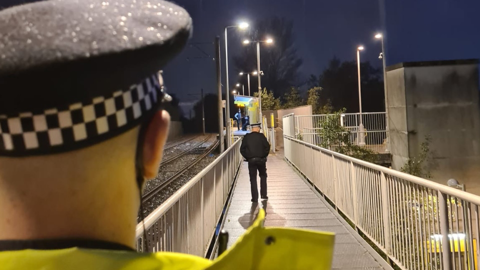 Police at Freehold Metrolink stop Police at Freehold Metrolink stop