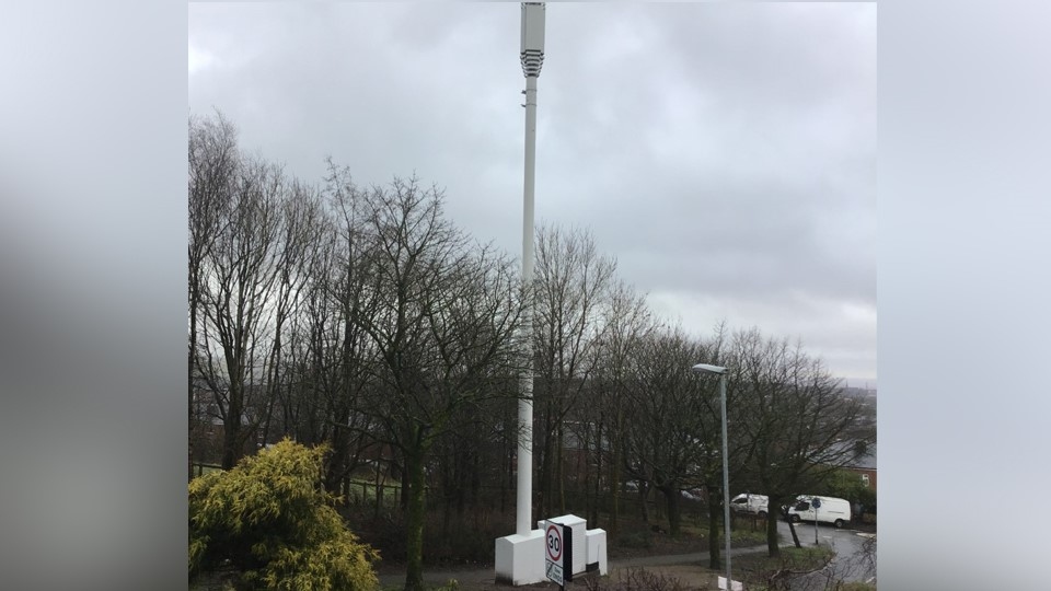 The 5G mast on Counthill Road The 5G mast on Counthill Road