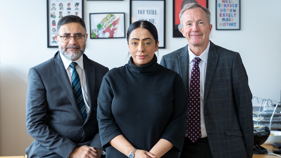 New Deputy Chief Executive Sayyed Osman (left) with Oldham Council leader Arooj Shah and Interim Chief Executive Harry Catherall