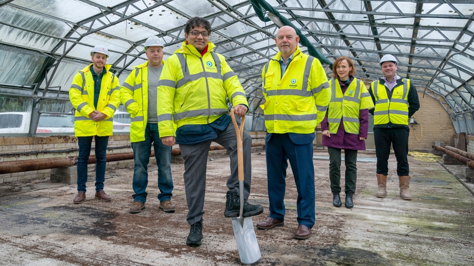 Deputy Leader, Cllr Abdul Jabbar with council officers and construction partners, Whitfield and Brown Developments