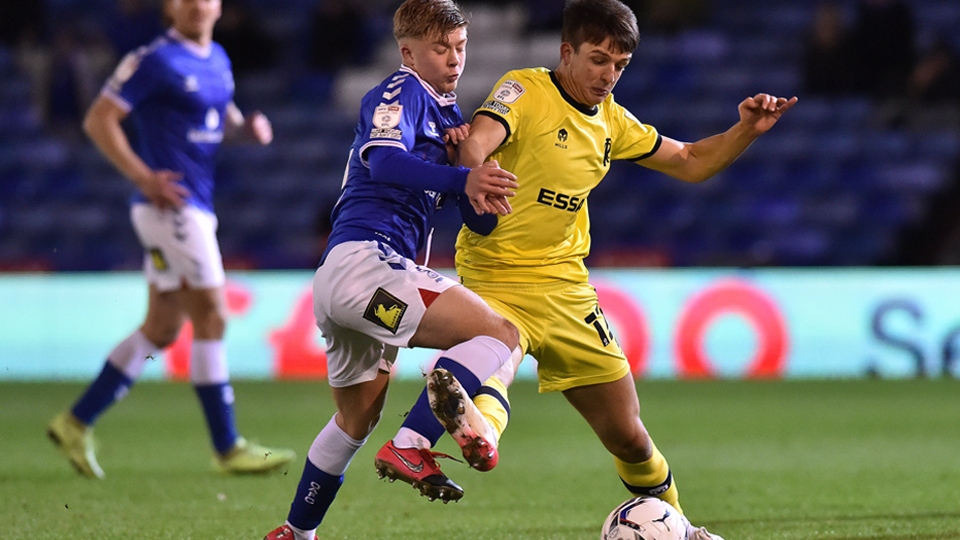 Oldham Athletic's Harry Vaughan tussles with Charlie Jolley of Tranmere Rovers Oldham Athletic's Harry Vaughan tussles with Charlie Jolley of Tranmere Rovers