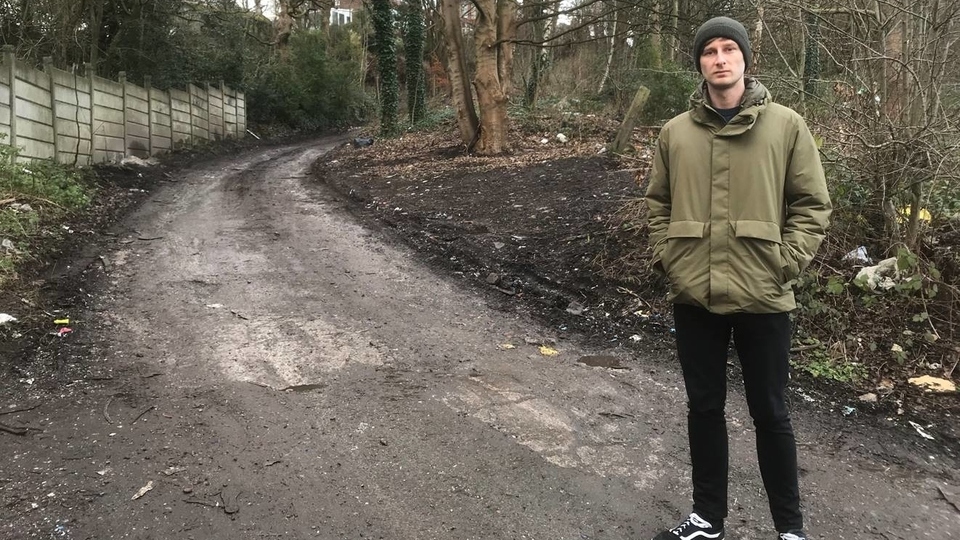 Failsworth West councillor Sean Fielding at the section of Rose Hey Lane which is prone to fly-tipping Failsworth West councillor Sean Fielding at the section of Rose Hey Lane which is prone to fly-tipping