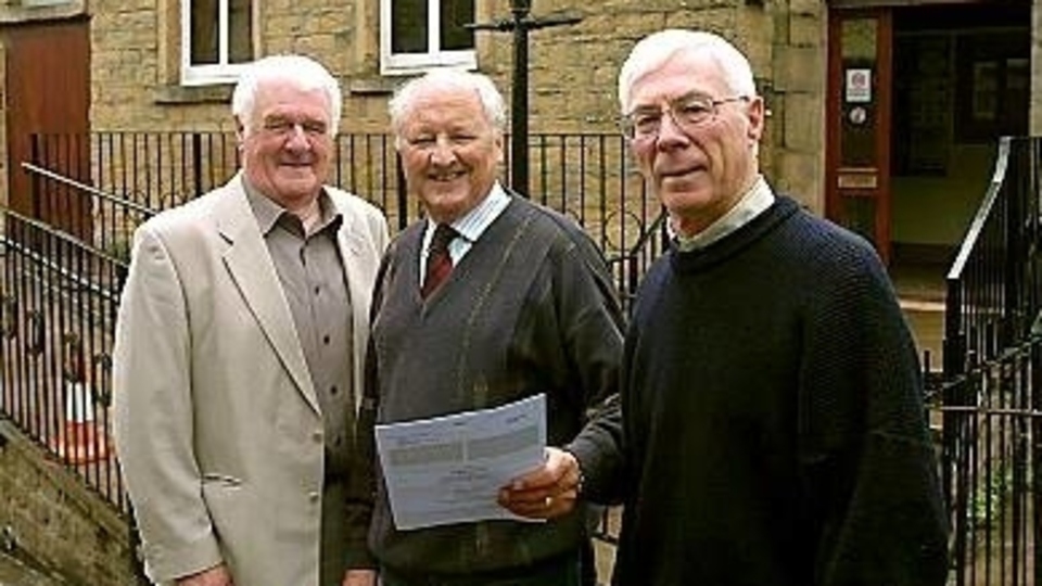 Colin Smith is pictured (left) outside the Millgate Arts Centre in Delph in 2011 during the time he was Chair of Trustees. Then stage director Ken Wright and treasurer David Shipp are also on the picture Colin Smith is pictured (left) outside the Millgate Arts Centre in Delph in 2011 during the time he was Chair of Trustees. Then stage director Ken Wright and treasurer David Shipp are also on the picture