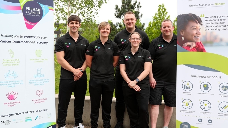 Some of the GM Active Prehab4Cancer exercise specialists. From left, Jack Murphy, Kirsty Rowlinson-Groves, Nathan Valentine (admin), Sarah-Jayne Hurst and Rob Mentha. (Pictured before the pandemic) Some of the GM Active Prehab4Cancer exercise specialists. From left, Jack Murphy, Kirsty Rowlinson-Groves, Nathan Valentine (admin), Sarah-Jayne Hurst and Rob Mentha. (Pictured before the pandemic)