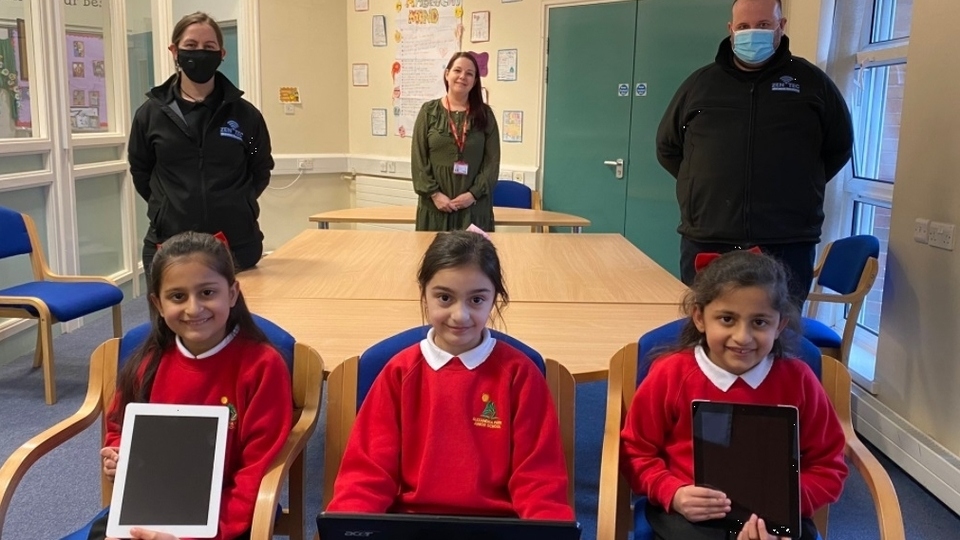 Alexandra Park schoolchildren with some of the items donated by ZenTec