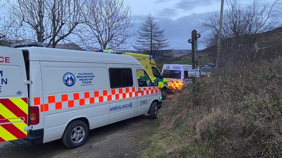 Members of the Oldham Mountain Rescue Team at the scene