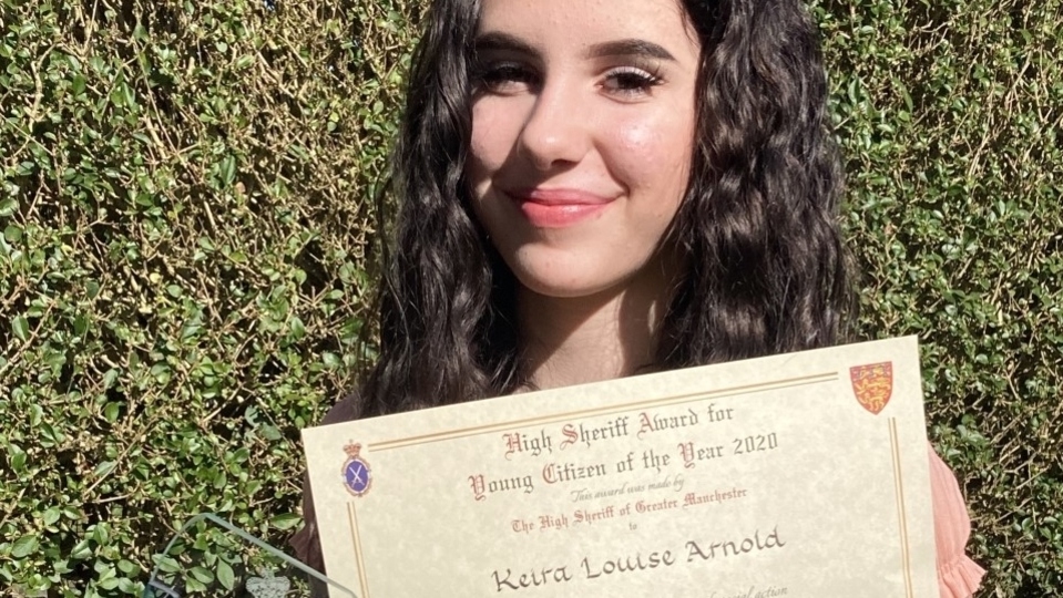 Keira Arnold is pictured with her High Sheriff Award for Young Citizen of the Year 2020