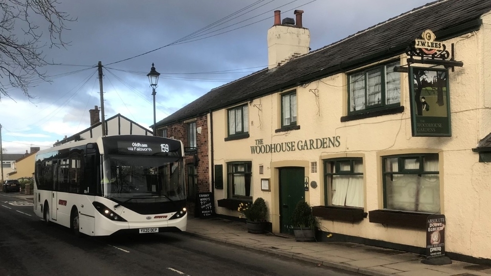 A 159 bus service travelling through Woodhouses 