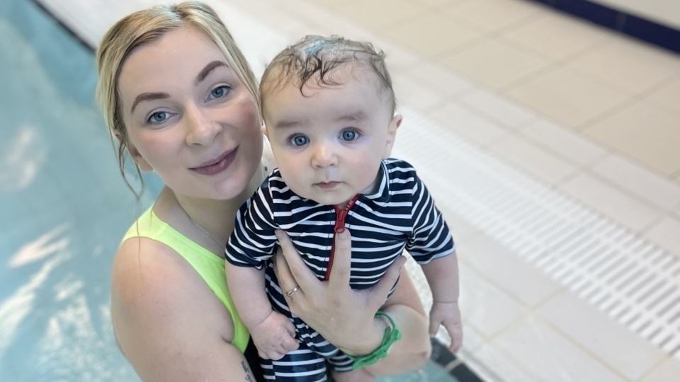Victoria and Theodore are pictured at Oldham Leisure Centre’s parent and baby swimming class