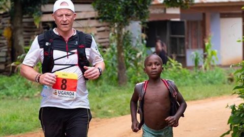 Steve Hill is pictured taking part in 2019's Uganda Marathon