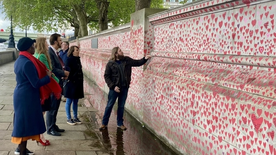 Local MP Angela Rayner is pictured at the Covid Memorial Wall with MPs Flo Eshalomi and Afzal Khan and a representative from Covid Justice UK