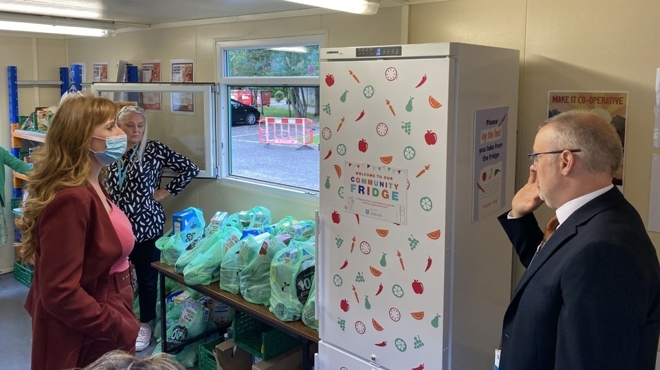 MP Angela Rayner is pictured with Academy Headteacher Phill Quirk at the community fridge