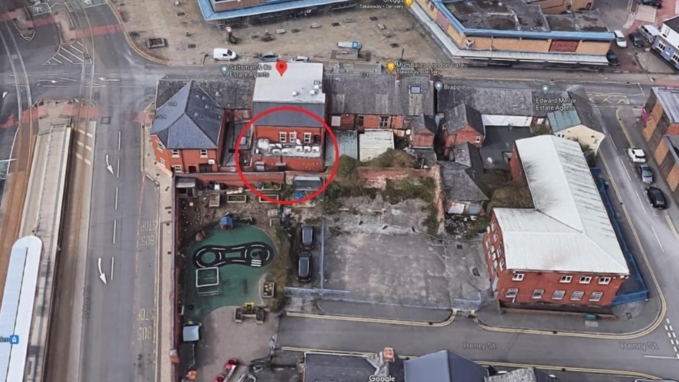 The rear of the Jam Works bar (circled) where the new terrace will be and the school playground