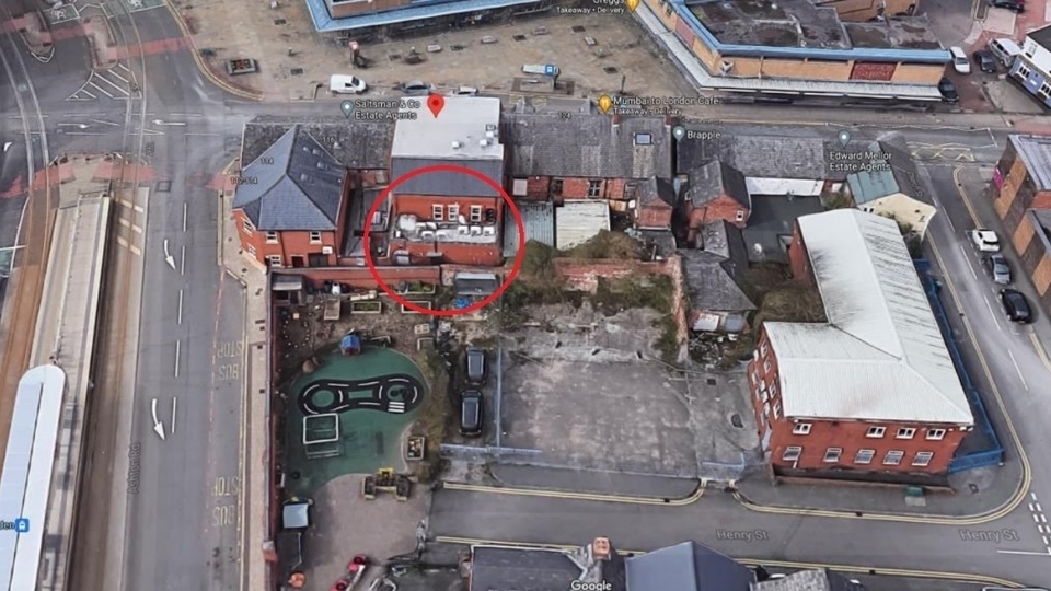 The rear of the Jam Works bar (circled) where the new terrace will be and the school playground The rear of the Jam Works bar (circled) where the new terrace will be and the school playground