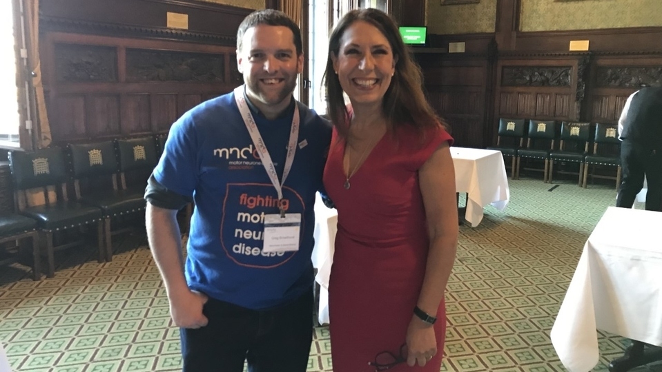 Motor neurone disease campaigner Greg Broadhurst is pictured, before the pandemic, with Oldham East and Saddleworth MP Debbie Abrahams at Westminster