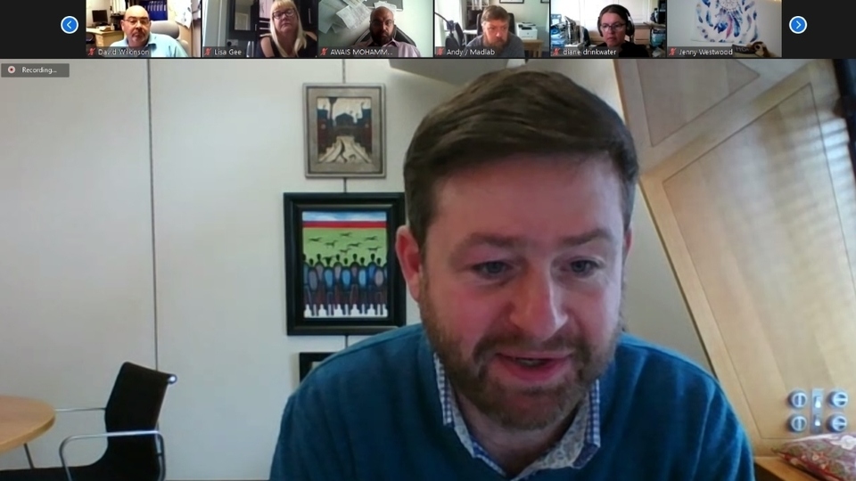 MP Jim McMahon is pictured hosting a webinar with groups from Oldham’s community and voluntary sector last year MP Jim McMahon is pictured hosting a webinar with groups from Oldham’s community and voluntary sector last year