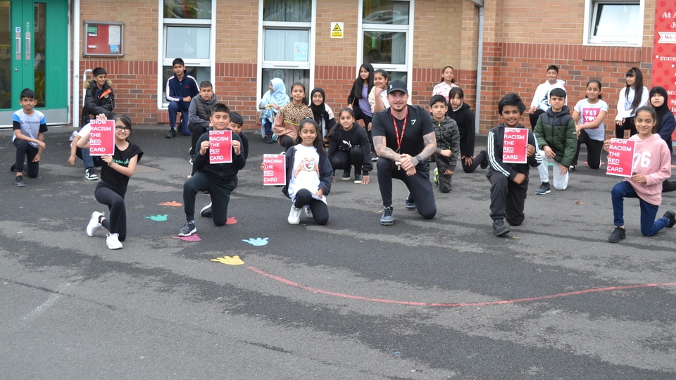 Pupils and staff at Alexandra Park Junior School take a knee, in support of anti-racism. Pupils and staff at Alexandra Park Junior School take a knee, in support of anti-racism.
