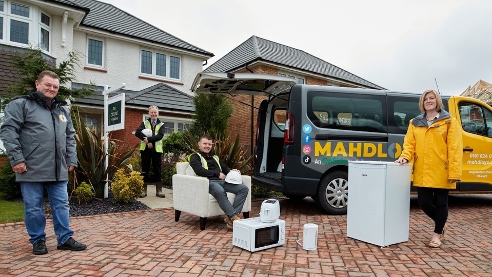 Pictured are Steve Aspinall, facilities manager at Mahdlo, site manager Paul Trainor and assistant site manager Dean Stanbank from Redrow, and Lucy Lees, chief executive of Mahdlo Pictured are Steve Aspinall, facilities manager at Mahdlo, site manager Paul Trainor and assistant site manager Dean Stanbank from Redrow, and Lucy Lees, chief executive of Mahdlo
