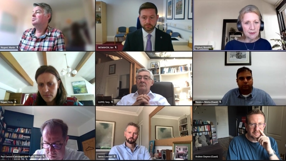 Jim McMahon (top row, centre) is picture during the recent Retail Crime Steering Group online meeting Jim McMahon (top row, centre) is picture during the recent Retail Crime Steering Group online meeting