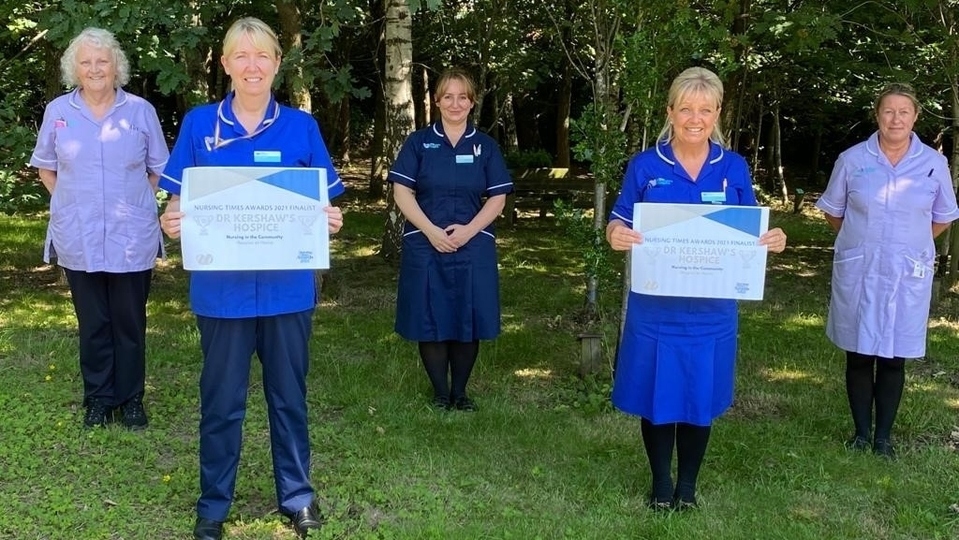 Pictured (left to right) are staff members from Dr Kershaw’s Hospice at Home Team: Brenda Harston, Joanne Wright, Lindsey Harper, Tracy Harrison and Janine Cockcroft