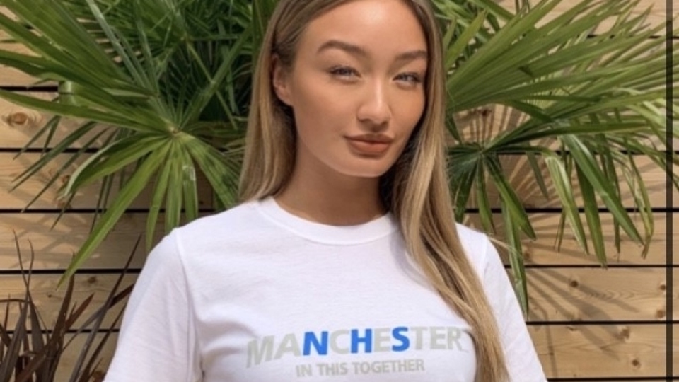 Model Bethan Sowerby shows off one of Colin's stylish MaNcHeSter t-shirts