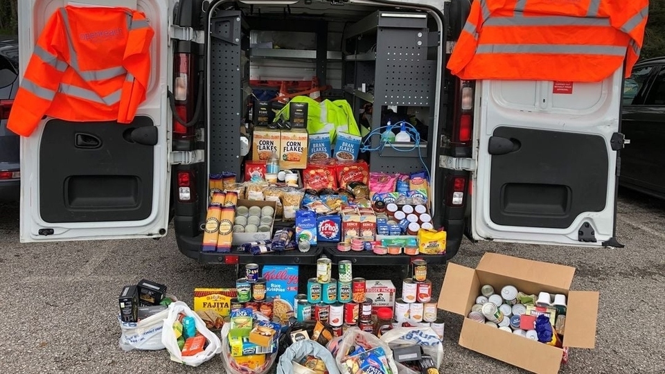 An Openreach van full of collected food items An Openreach van full of collected food items