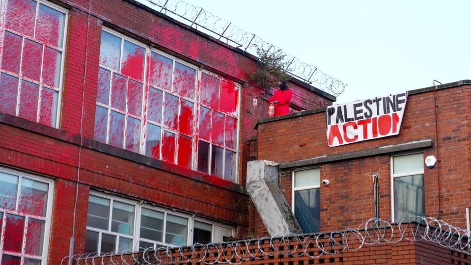 Palestine Action protesting at the Elbit factory this morning Palestine Action protesting at the Elbit factory this morning
