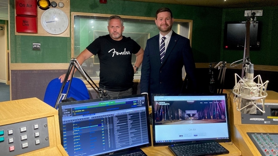 Matt Ramsbottom, managing director of Credible Media, is pictured with Oldham West and Royton MP Jim McMahon at the Mom's Spaghetti studios in Oldham