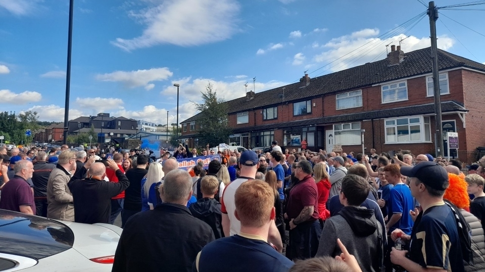 The protest in full swing shortly after 2pm yesterday at the Boundary Park main entrance The protest in full swing shortly after 2pm yesterday at the Boundary Park main entrance