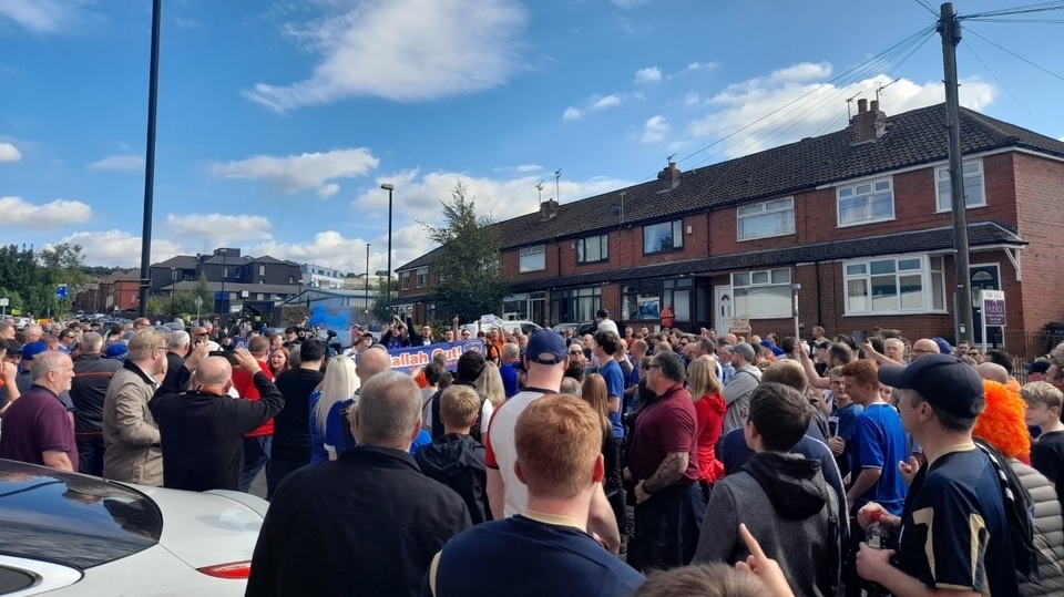 The protest in full swing shortly after 2pm yesterday at the Boundary Park main entrance