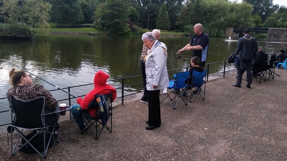 The Mayor pictured at the Accessible Fishing session at Alexandra Park Lake
