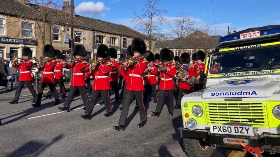 The Oldham Mountain Rescue team were on hand as the Band of the Grenadier Guards came to Uppermill The Oldham Mountain Rescue team were on hand as the Band of the Grenadier Guards came to Uppermill