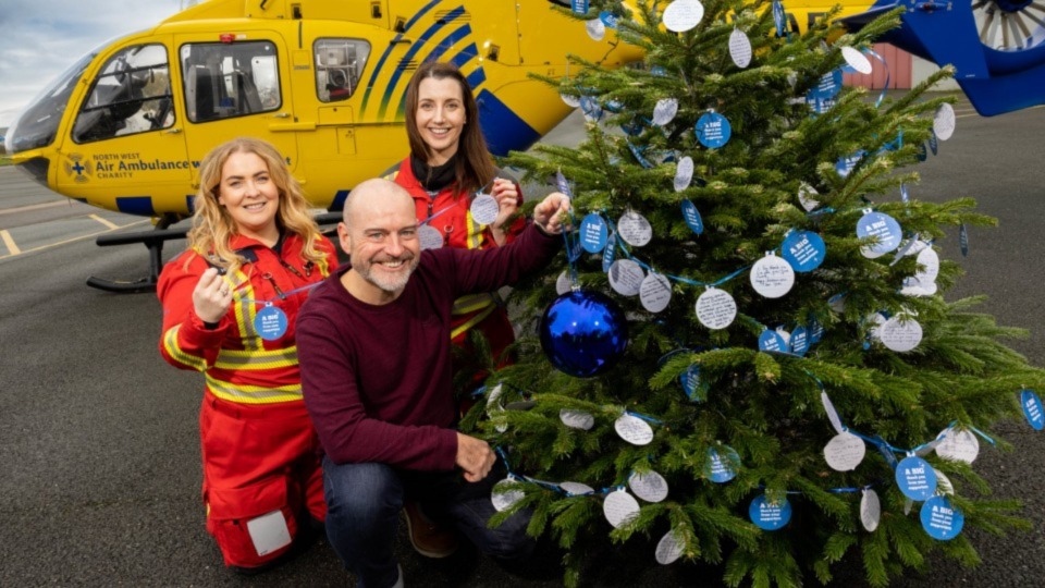 Pictured (left to right) are: HEMS Doctor Eimhear, Rob Beck, and HEMS Critical Care Paramedic Deborah