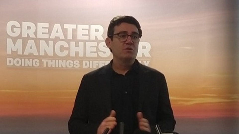 Greater Manchester mayor Andy Burnham at a press conference on February 2. 