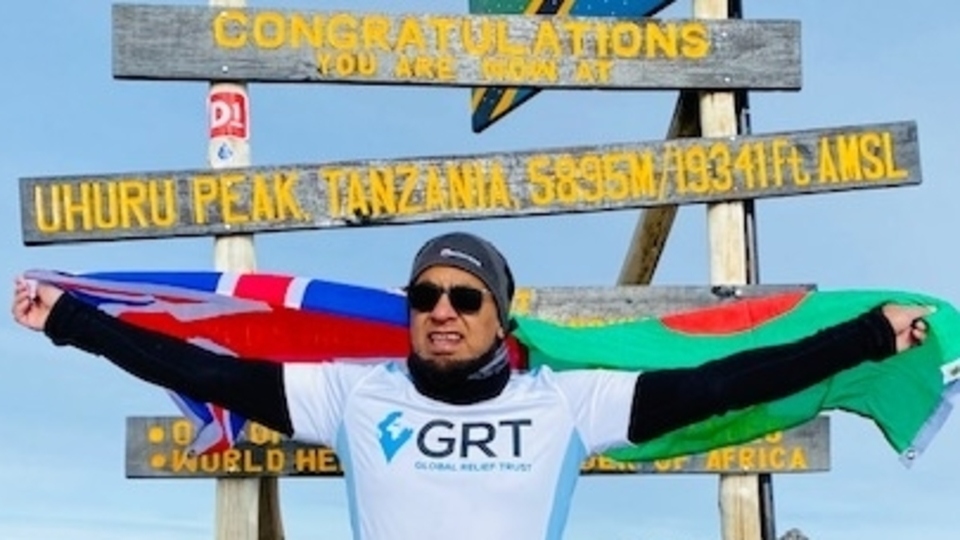 Oldham's Afruz Miah, after scaling Mount Kilimanjaro recently. 