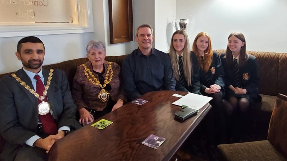 Oldham's Mayor Cllr Jenny Harrison, along with consort, Councillor Shaid Mushtaq, business owner Barry Sherry and some of th attendees at the open day Oldham's Mayor Cllr Jenny Harrison, along with consort, Councillor Shaid Mushtaq, business owner Barry Sherry and some of th attendees at the open day