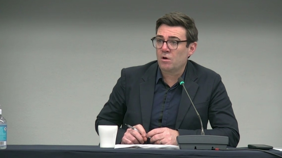 Greater Manchester mayor Andy Burnham at the police, fire and crime panel on January 31, 2022.